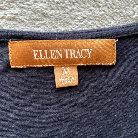 Ellen Tracy | Womens Navy Blue Short Cap Sleeve Top w/ Gold Sequins - Size M - Picture 4 of 6